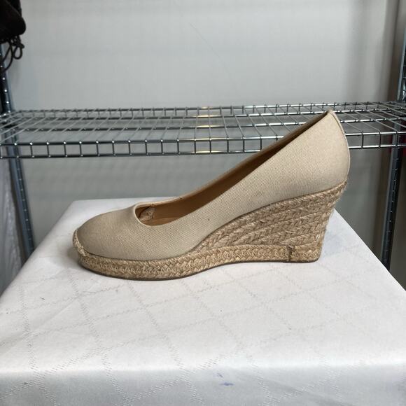 J‎ Crew Women's Cream Canvas Espadrille Wedges Size 6.5 Coastal Preppy Casual - Picture 2 of 6